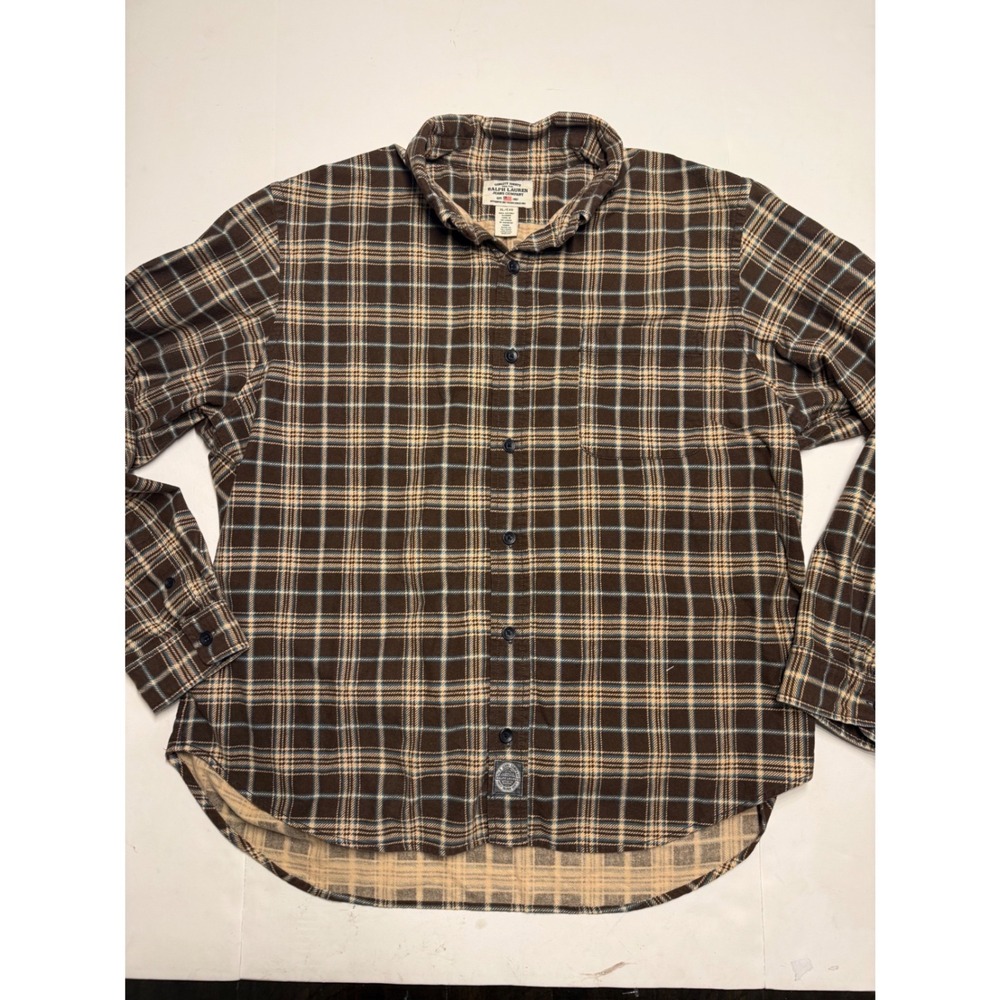 Ralph Lauren Jeans Company Mens XL Brown Plaid Cotton Flannel Button Down Shirt